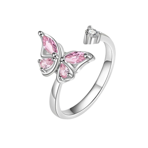 Anillo plateado de mariposa rosa Anti estrés Anillo plateado de mariposa rosa Anti estrés
