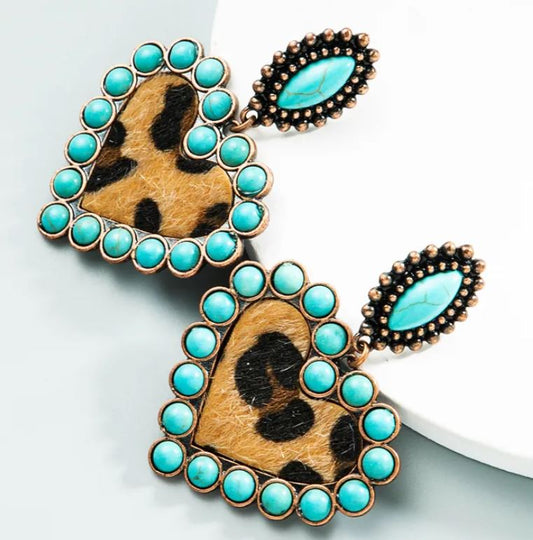 Aretes corazón bohemio azul