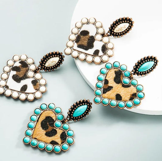 Aretes corazón bohemio azul