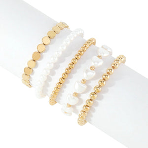 Kit pulseras doradas y de perlas Kit pulseras doradas y de perlas