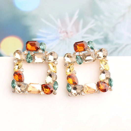 Aretes sepia cristal cuadrangulares