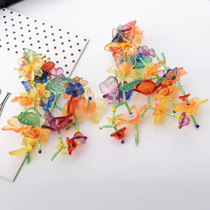 Aretes largos de flores multicolor bohemias Aretes largos de flores multicolor bohemias