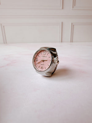 Anillo Reloj eterno glam plateado con rosa Anillo Reloj eterno glam plateado con rosa