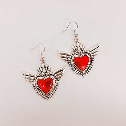 Aretes Sagrado corazón con alas