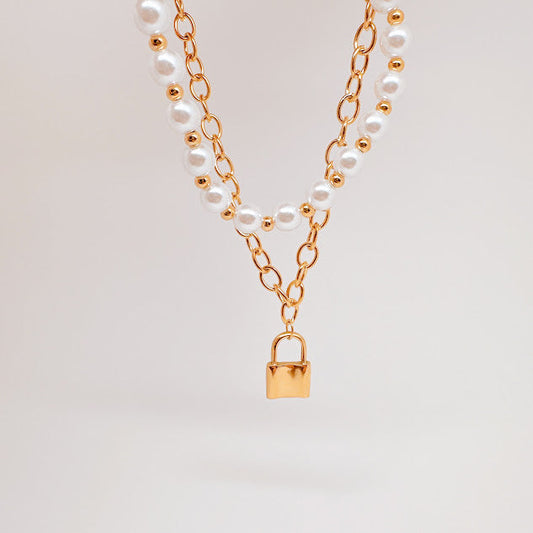 Collar Candado con perlas