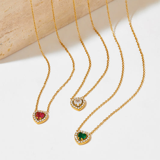 Juego de collar y aretes romántico corazón con circonias cristal