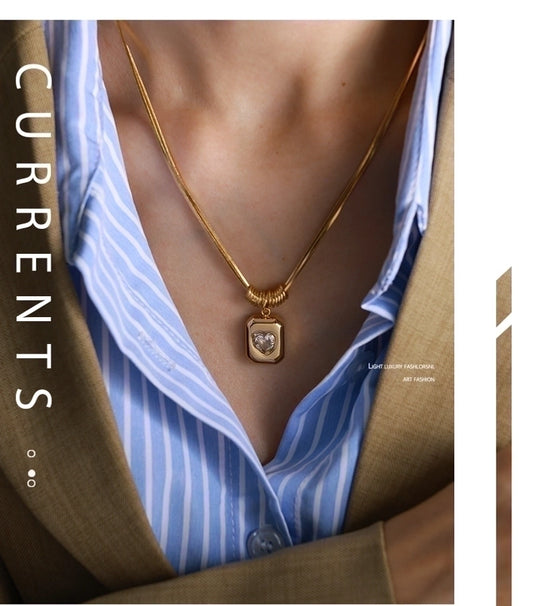 Collar vintage corazón circonia dije básico casual