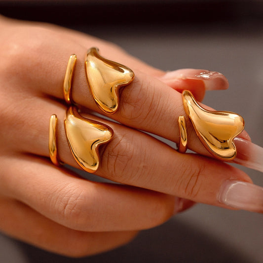 Anillo grande corazon chunky geométrico casual