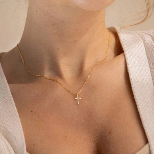 Collar dije de cruz piedras cristal básico formal