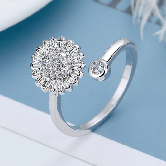 Anillo plateado girasol Anti estrés