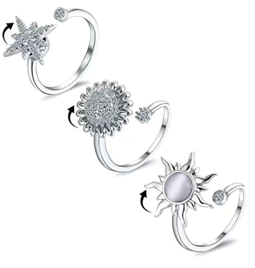 Anillo plateado girasol Anti estrés