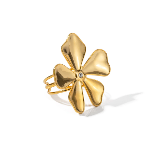 Anillo de flor grande con circonia