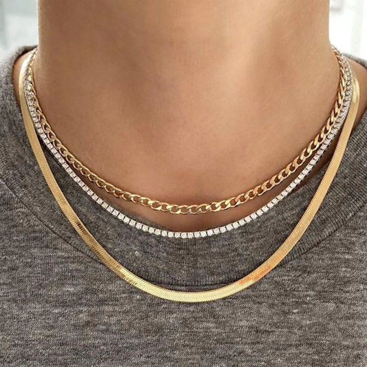 Collar triple elegante dorado y plateado con circonias