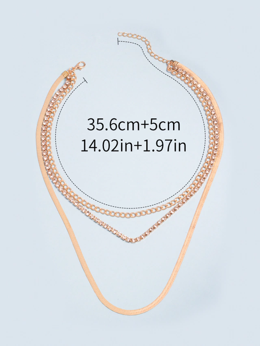Collar triple elegante dorado y plateado con circonias
