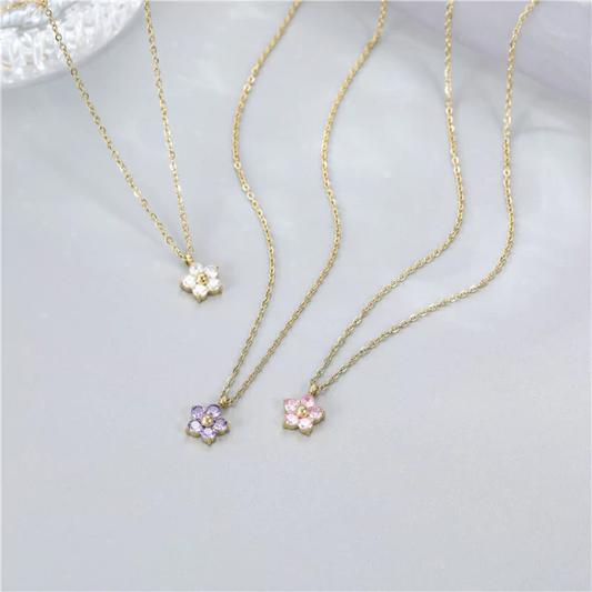 Collar diamantes de flor morada