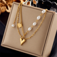 Collar doble cadenas con corazón y perlas