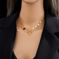 Collar doble cadenas con corazón y perlas