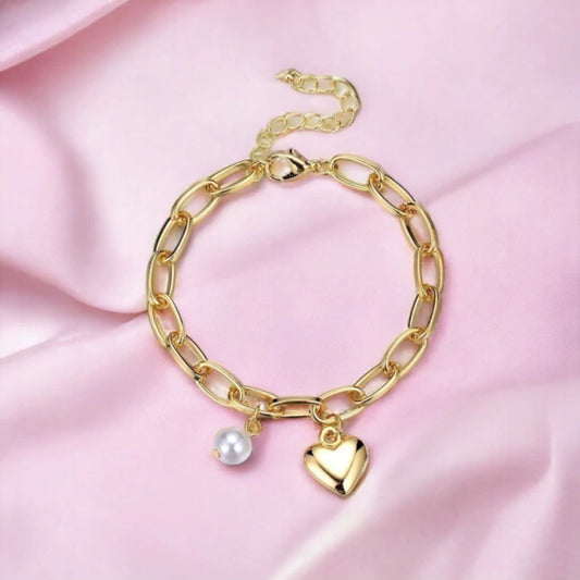 Pulsera cadena con corazón y perla
