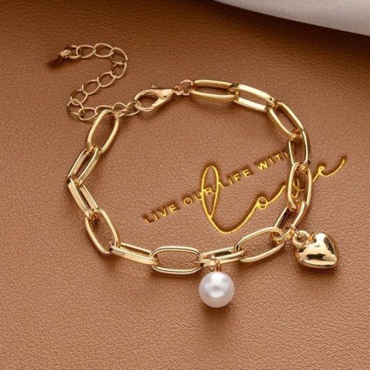 Pulsera cadena con corazón y perla