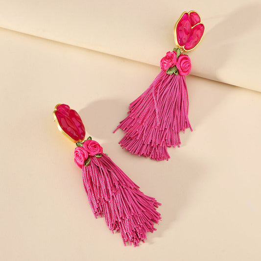Aretes Rosalinda fucsias