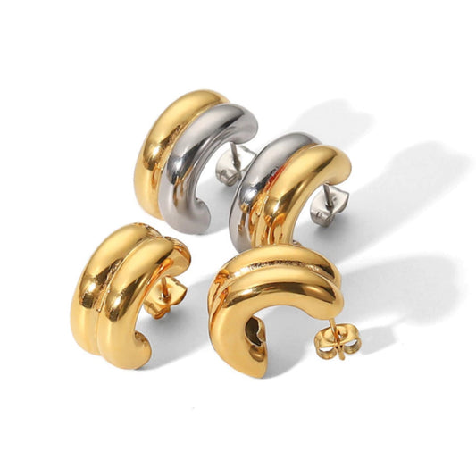 Arracadas dorado con plata acero inoxidable