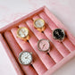 Anillo Reloj eterno glam plateado con rosa