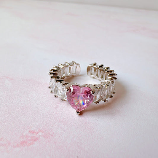 Anillo Lily plateado con rosa