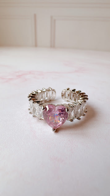 Anillo Lily plateado con rosa