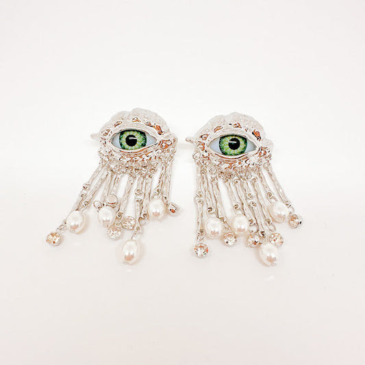 Aretes Anatomy Ojo verde plateados