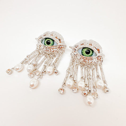 Aretes Anatomy Ojo verde plateados