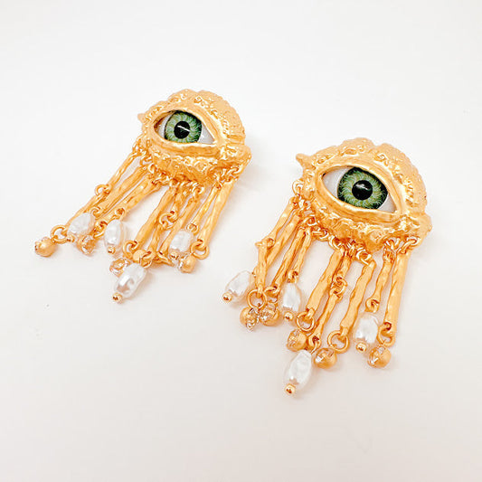 Aretes Anatomy Ojo verde dorados