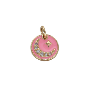 Dije redondo rosa luna y estrella