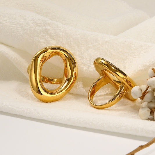 Anillo óvalo dorado tendencia grande básico