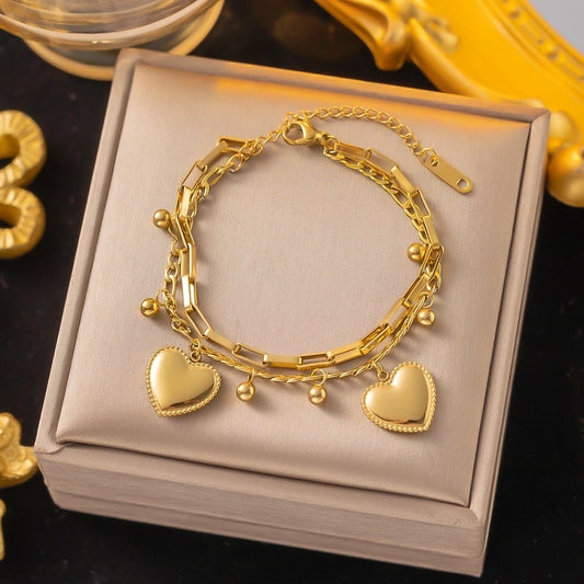 Pulsera estilo charms corazones tendencia básica doble