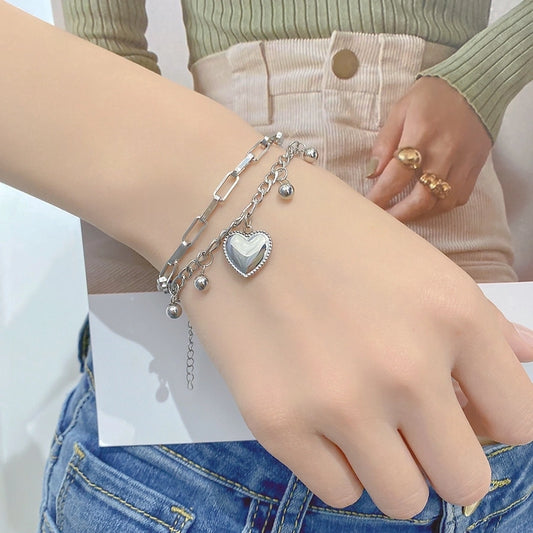 Pulsera estilo charms corazones tendencia básica doble