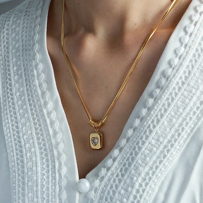 Collar vintage corazón circonia dije básico casual