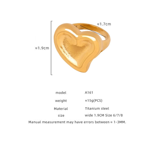 Anillo chunky corazón grande tendencia básico
