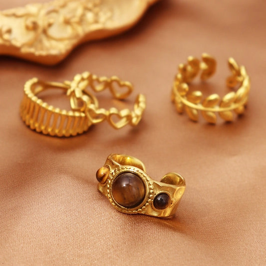 Anillos geométricos casuales corazón piedra vintage