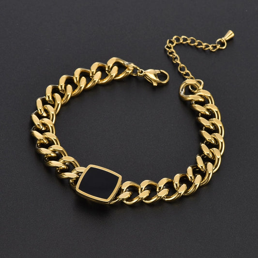 Juego collar pulsera cadena chunky con piedra negra