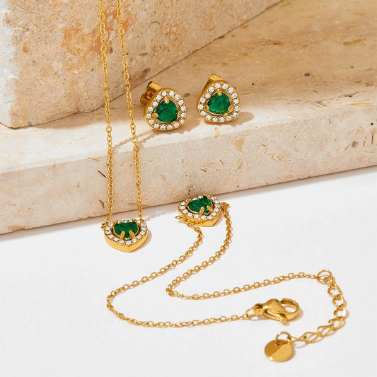 Juego de collar y aretes romántico corazón con circonias cristal